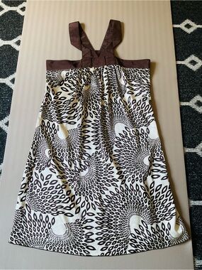 Satin Midi/Mini Dress with Brown Floral Swirl Print